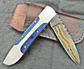 Timbercat Knives Handmade Copper Damascus Pocket Knife 3 Inch Blade Folding Knife with Cowhide Leather Sheath 2023
