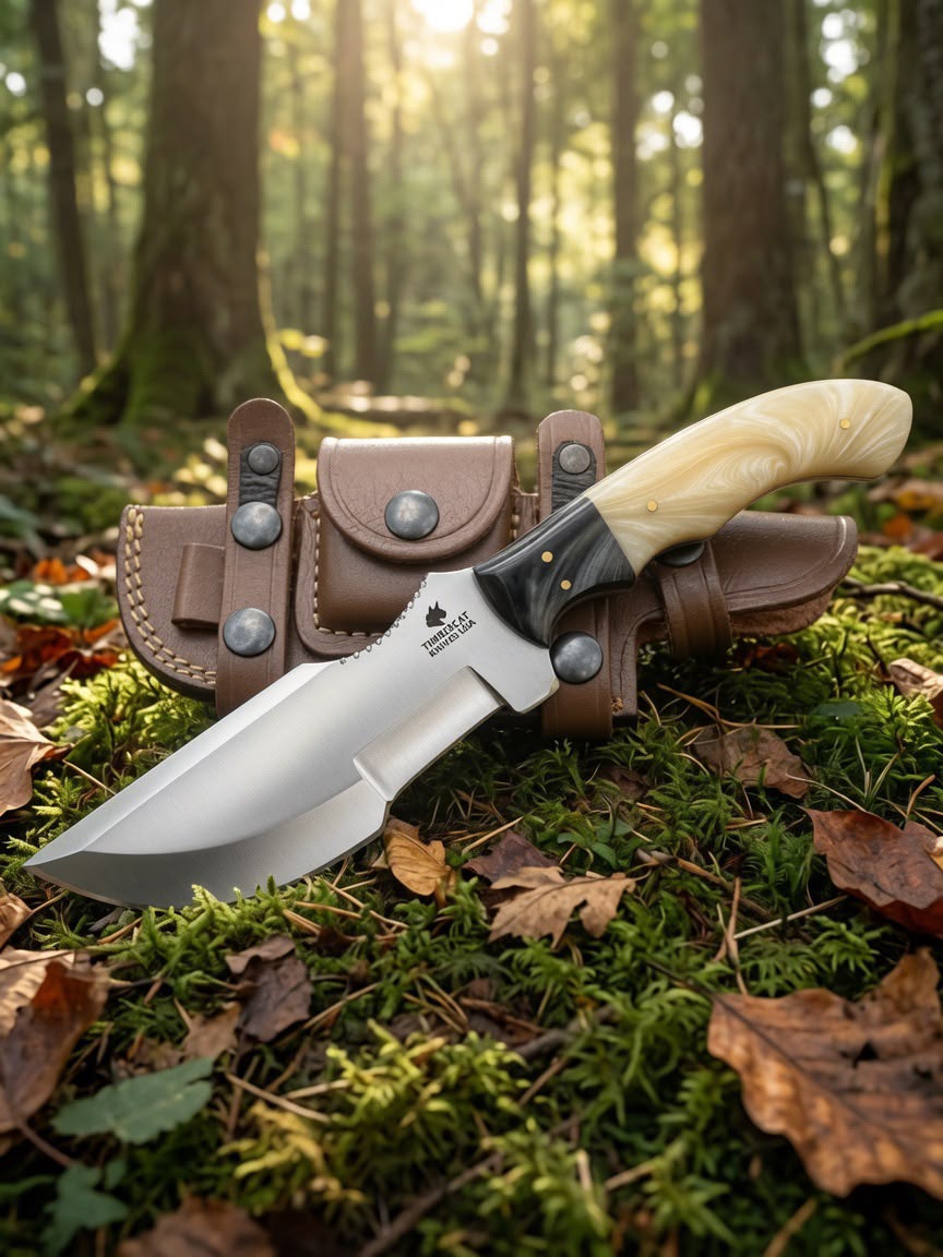 Timbercat Knives Handmade Hunting Tracker Knife 10 Inches with Cowhide Leather Sheath J2 Steel TC-002