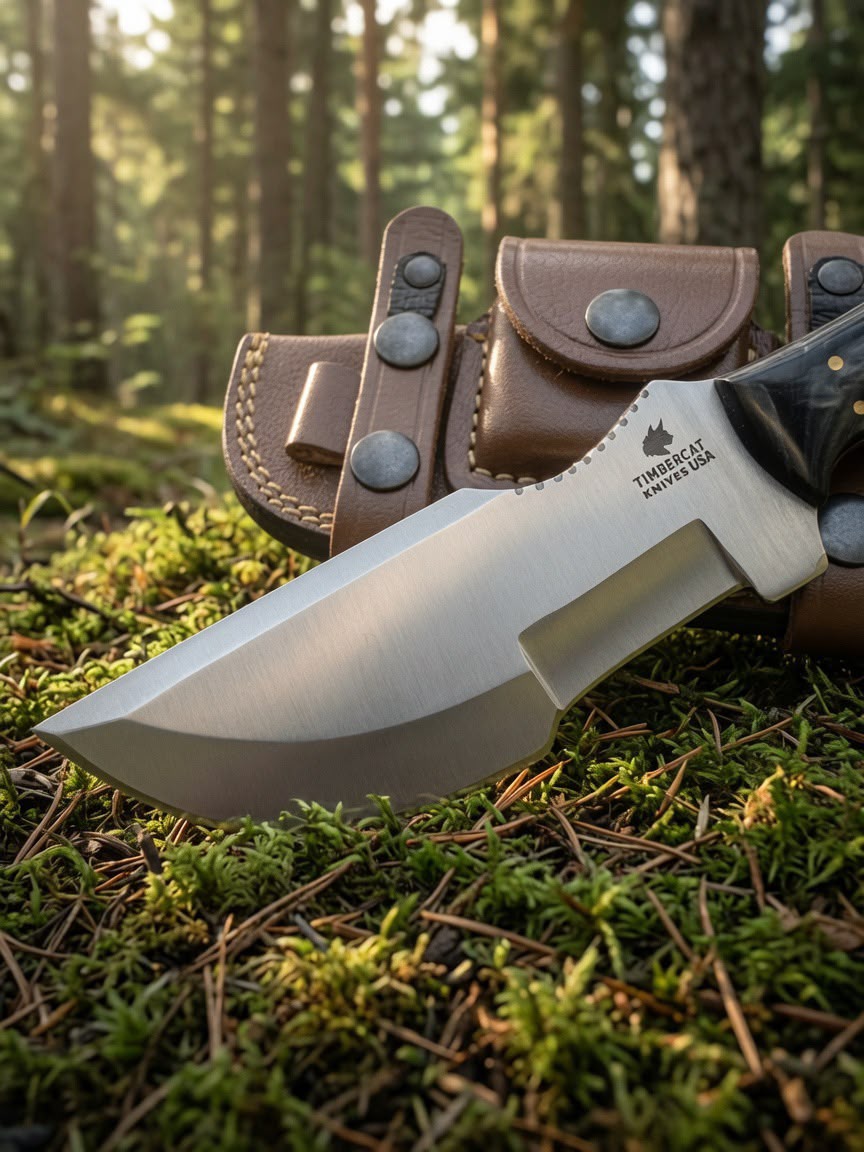 Timbercat Knives Handmade Hunting Tracker Knife 10 Inches with Cowhide Leather Sheath J2 Steel TC-002