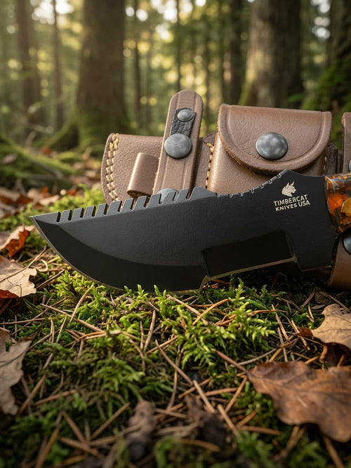 Timbercat Knives Handmade Copper Damascus Pocket Knife 3 Inch Blade with Cowhide Leather Sheath 2001