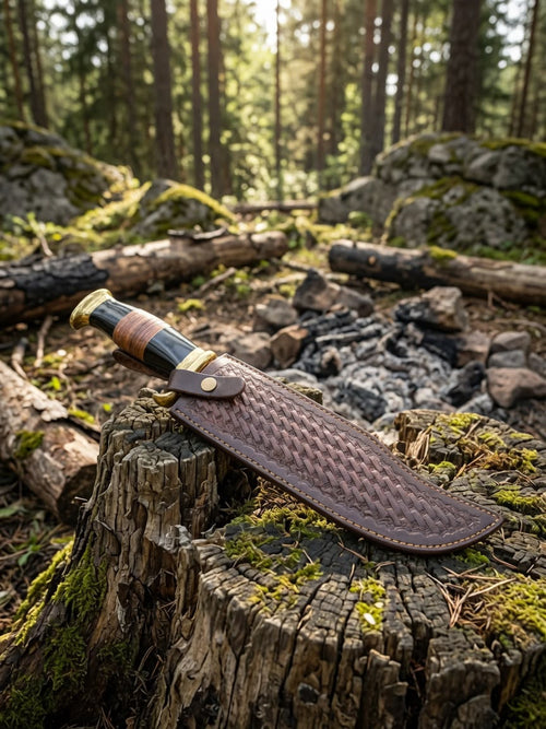 Timbercat Knives 15 Inch Handmade Damascus Steel Hunting Bowie Knife with Cowhide Leather Sheath 3001