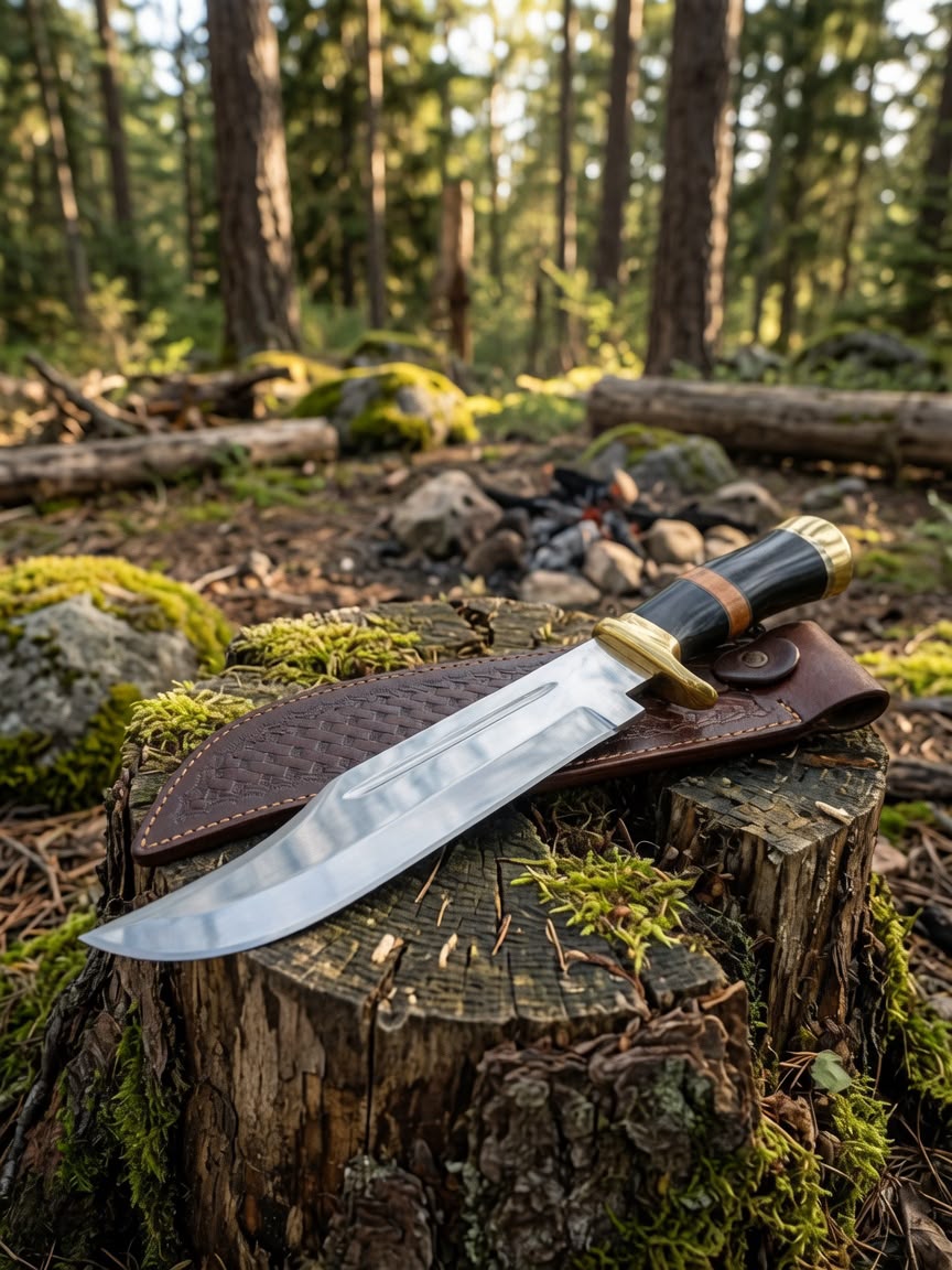 Timbercat Knives 15 Inch Handmade Damascus Steel Hunting Bowie Knife with Cowhide Leather Sheath 3001