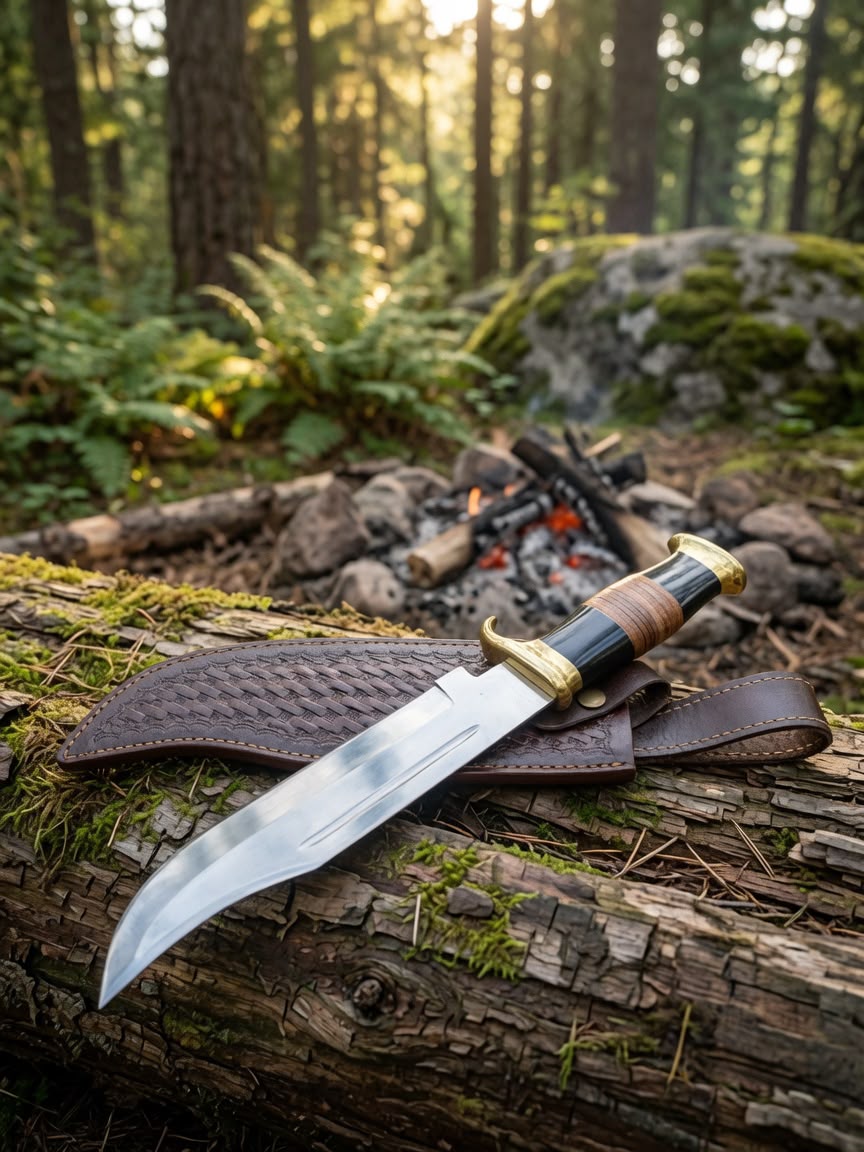 Timbercat Knives 15 Inch Handmade Damascus Steel Hunting Bowie Knife with Cowhide Leather Sheath 3001